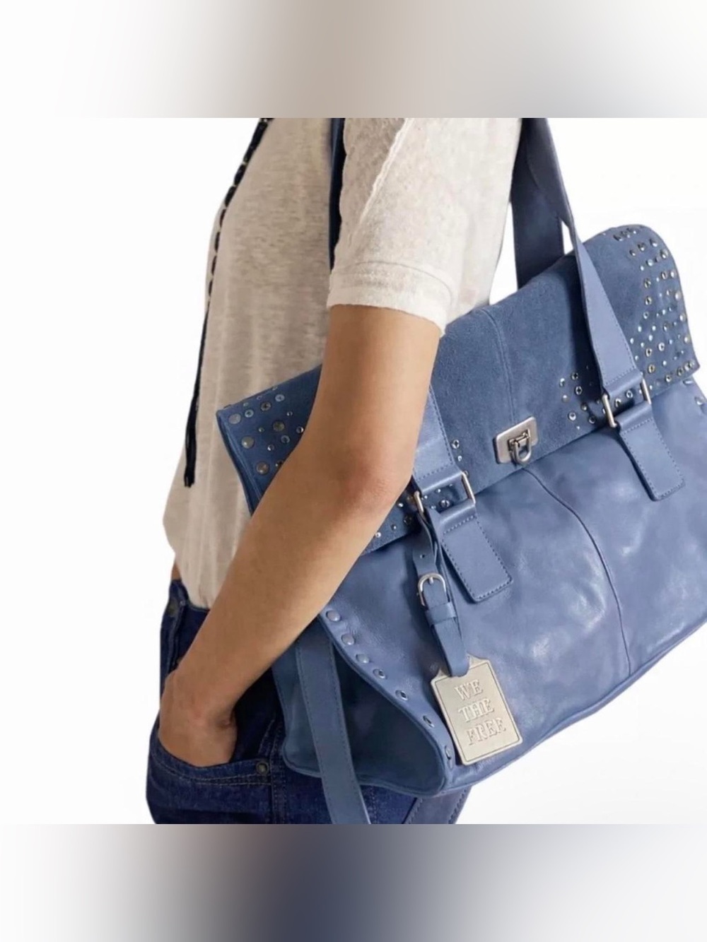 Blue Studded Women’s Satchel Bag